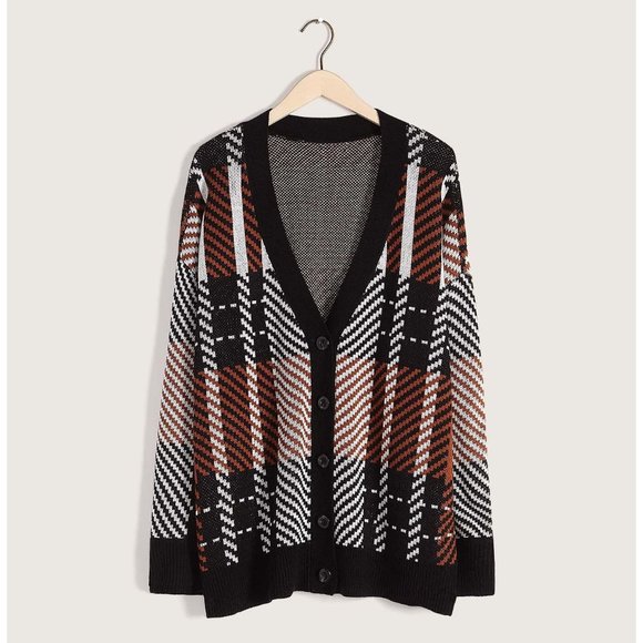 038 Sanctuary Plaid You Made It Cardigan Sweater sz L Women's - Picture 1 of 11